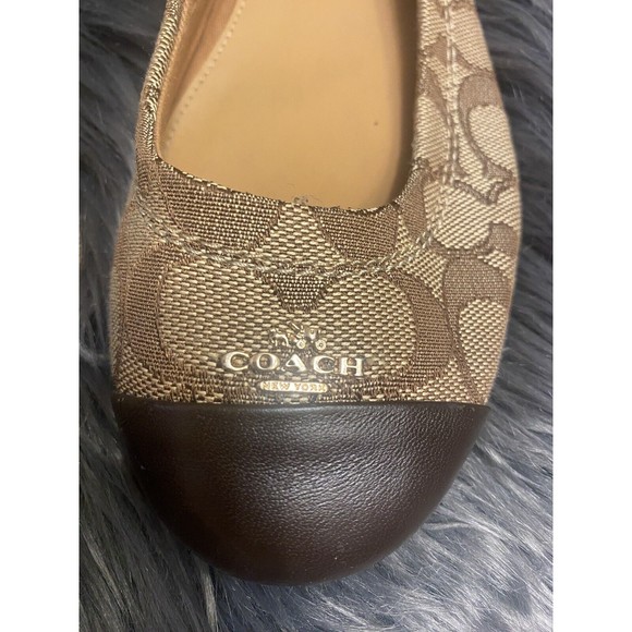 Coach Chelsea Tan Brown Leather & Canvas Logo Slip On Ballerina Ballet Flat 8.5 - Picture 2 of 4